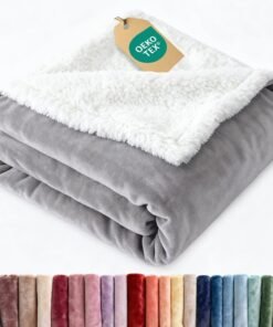 Reversible Sherpa Fleece Blanket Throw, Grey