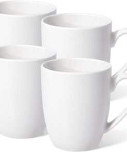 Set of 4 Large White Ceramic Coffee Mugs