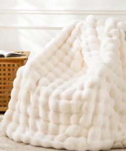 Cream Faux Fur Throw Blanket for Couch