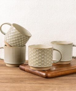 4 Stackable 12oz Ceramic Coffee Mugs Set