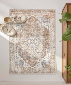 Retro Brick Red Entryway Washable Rug