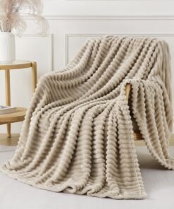 Khaki Striped Throw Blanket for Couch Sofa