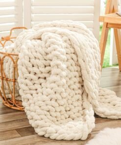 Bigacogo Chunky Knit Throw Blanket, Beige