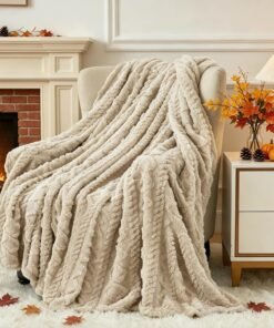 Khaki Aganear Fleece Throw Blanket for Couch
